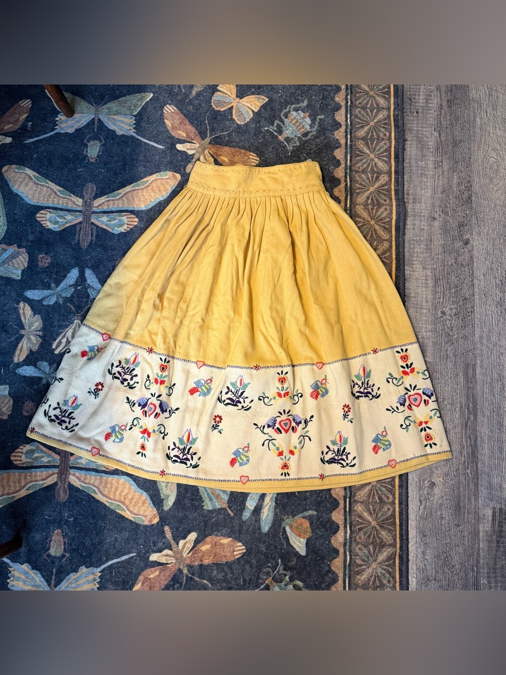 Vintage Yellow Embroidered Floral Skirt